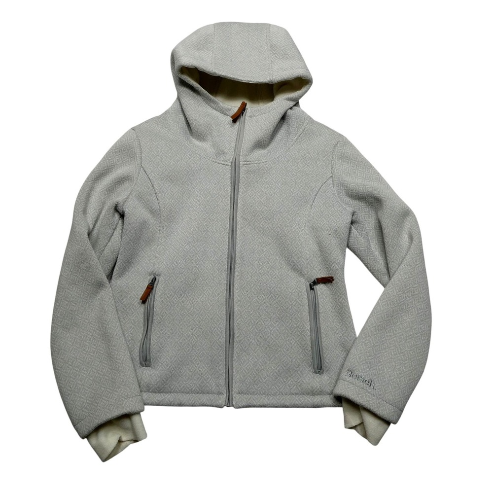 Bench Jacket Womens XL Light Gray‎ Fleece Lined Hooded Full Zip Pockets Warm